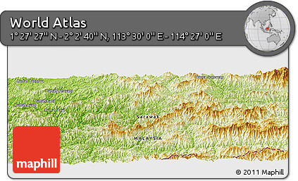 Physical Panoramic Map of the Area around 1° 45' 3" N, 113° 58' 29" E