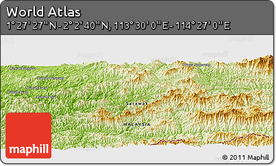 Physical Panoramic Map of the Area around 1° 45' 3" N, 113° 58' 29" E