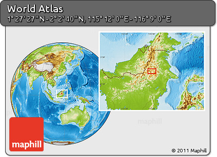 Physical Location Map of the Area around 1° 45' 3" N, 115° 40' 30" E