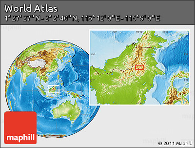 Physical Location Map of the Area around 1° 45' 3" N, 115° 40' 30" E