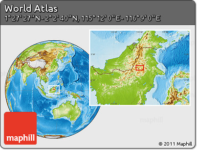Physical Location Map of the Area around 1° 45' 3" N, 115° 40' 30" E