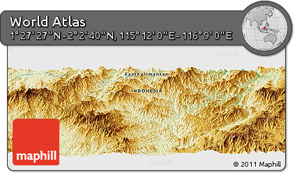 Physical Panoramic Map of the Area around 1° 45' 3" N, 115° 40' 30" E