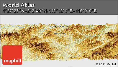 Physical Panoramic Map of the Area around 1° 45' 3" N, 115° 40' 30" E