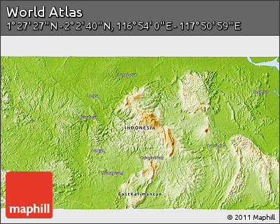 Physical 3D Map of the Area around 1° 45' 3" N, 117° 22' 30" E