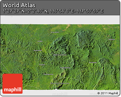 Satellite 3D Map of the Area around 1° 45' 3" N, 117° 22' 30" E