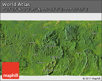 Satellite 3D Map of the Area around 1° 45' 3" N, 117° 22' 30" E