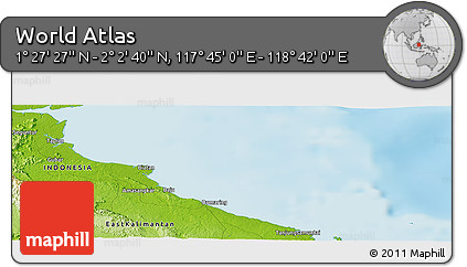 Physical Panoramic Map of the Area around 1° 45' 3" N, 118° 13' 29" E