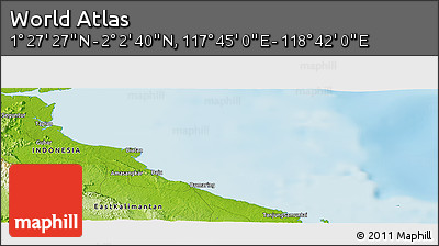 Physical Panoramic Map of the Area around 1° 45' 3" N, 118° 13' 29" E