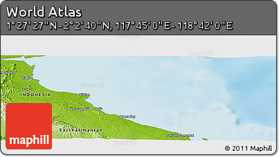 Physical Panoramic Map of the Area around 1° 45' 3" N, 118° 13' 29" E