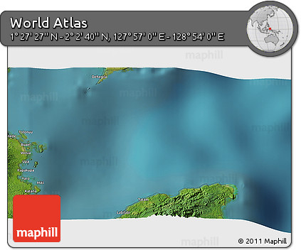 Satellite 3D Map of the Area around 1° 45' 3" N, 128° 25' 30" E