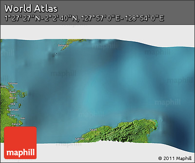 Satellite 3D Map of the Area around 1° 45' 3" N, 128° 25' 30" E