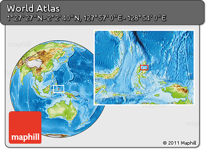 Physical Location Map of the Area around 1° 45' 3" N, 128° 25' 30" E