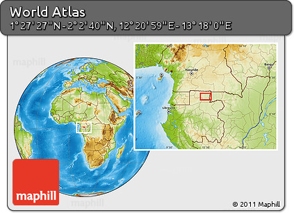 Physical Location Map of the Area around 1° 45' 3" N, 12° 49' 29" E