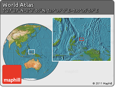 Satellite Location Map of the Area around 1° 45' 3" N, 130° 7' 30" E