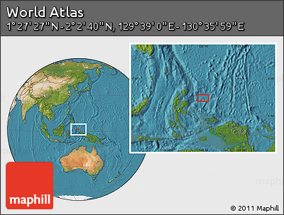 Satellite Location Map of the Area around 1° 45' 3" N, 130° 7' 30" E