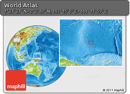 Physical Location Map of the Area around 1° 45' 3" N, 143° 43' 29" E