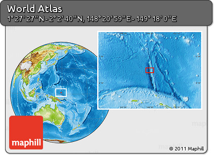 Physical Location Map of the Area around 1° 45' 3" N, 148° 49' 29" E