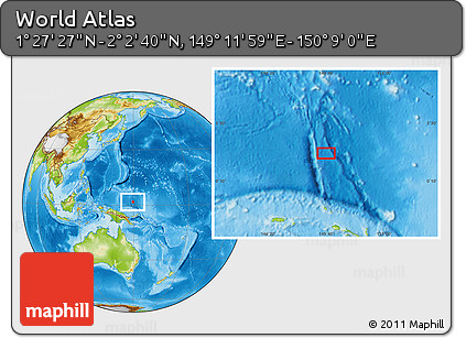 Physical Location Map of the Area around 1° 45' 3" N, 149° 40' 30" E