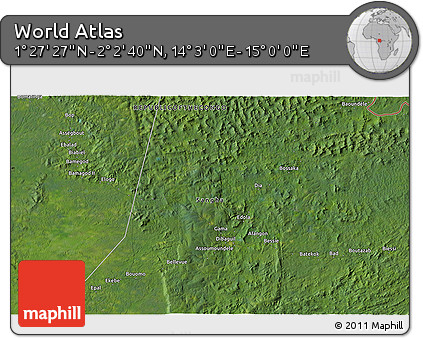 Satellite 3D Map of the Area around 1° 45' 3" N, 14° 31' 30" E