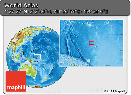 Physical Location Map of the Area around 1° 45' 3" N, 153° 55' 30" E