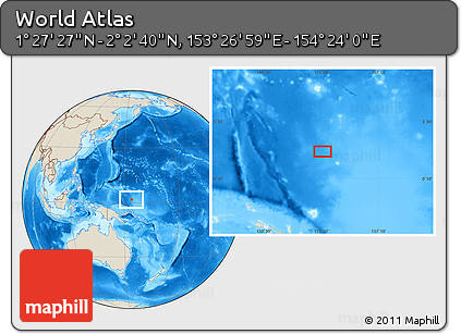 Shaded Relief Location Map of the Area around 1° 45' 3" N, 153° 55' 30" E