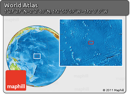 Physical Location Map of the Area around 1° 45' 3" N, 172° 28' 29" W
