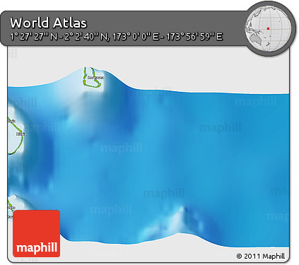 Physical 3D Map of the Area around 1° 45' 3" N, 173° 28' 29" E