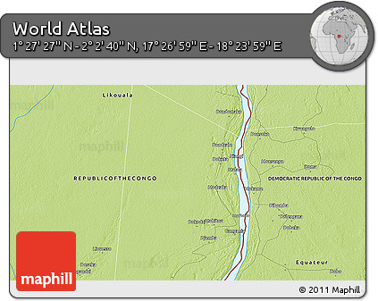 Physical 3D Map of the Area around 1° 45' 3" N, 17° 55' 29" E