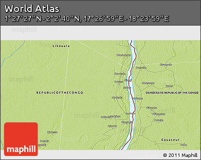Physical 3D Map of the Area around 1° 45' 3" N, 17° 55' 29" E