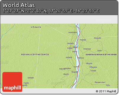 Physical 3D Map of the Area around 1° 45' 3" N, 17° 55' 29" E