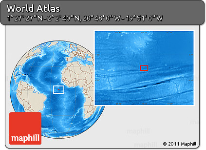 Shaded Relief Location Map of the Area around 1° 45' 3" N, 20° 19' 30" W
