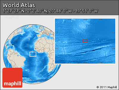 Shaded Relief Location Map of the Area around 1° 45' 3" N, 20° 19' 30" W