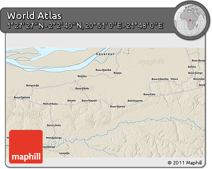 Shaded Relief 3D Map of the Area around 1° 45' 3" N, 21° 19' 30" E