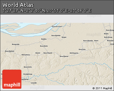 Shaded Relief 3D Map of the Area around 1° 45' 3" N, 21° 19' 30" E