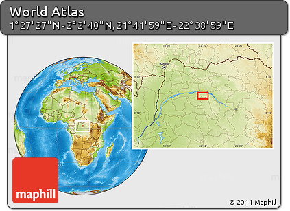 Physical Location Map of the Area around 1° 45' 3" N, 22° 10' 29" E