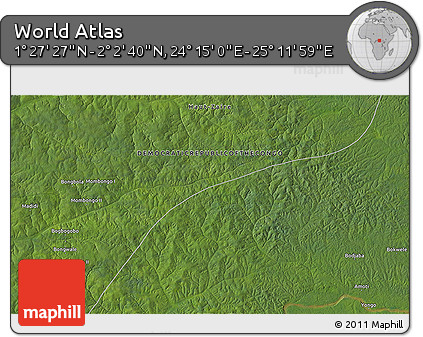Satellite 3D Map of the Area around 1° 45' 3" N, 24° 43' 30" E