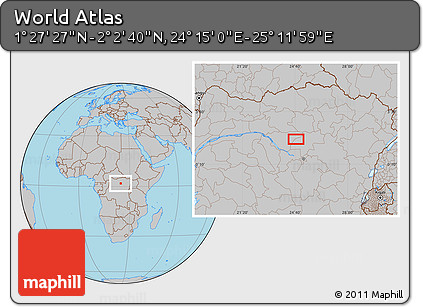 Gray Location Map of the Area around 1° 45' 3" N, 24° 43' 30" E