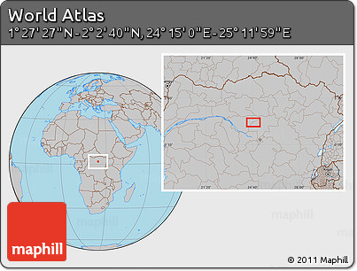 Gray Location Map of the Area around 1° 45' 3" N, 24° 43' 30" E