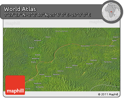 Satellite 3D Map of the Area around 1° 45' 3" N, 25° 34' 30" E