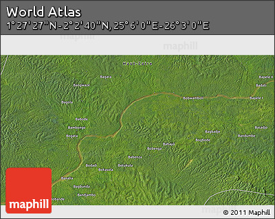 Satellite 3D Map of the Area around 1° 45' 3" N, 25° 34' 30" E
