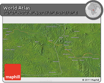 Satellite 3D Map of the Area around 1° 45' 3" N, 26° 25' 29" E