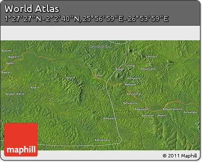 Satellite 3D Map of the Area around 1° 45' 3" N, 26° 25' 29" E