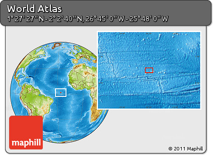 Physical Location Map of the Area around 1° 45' 3" N, 26° 16' 29" W