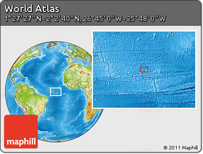 Physical Location Map of the Area around 1° 45' 3" N, 26° 16' 29" W