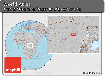 Gray Location Map of the Area around 1° 45' 3" N, 27° 16' 29" E