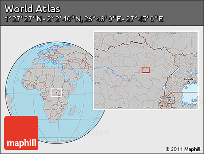 Gray Location Map of the Area around 1° 45' 3" N, 27° 16' 29" E