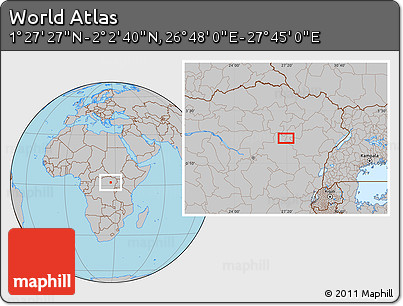 Gray Location Map of the Area around 1° 45' 3" N, 27° 16' 29" E