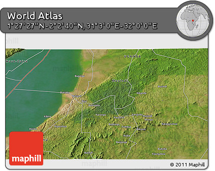 Satellite 3D Map of the Area around 1° 45' 3" N, 31° 31' 29" E