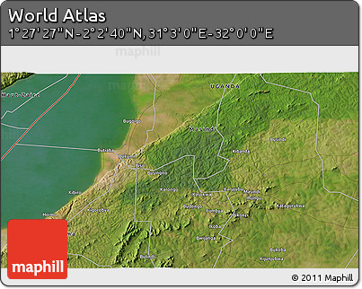 Satellite 3D Map of the Area around 1° 45' 3" N, 31° 31' 29" E