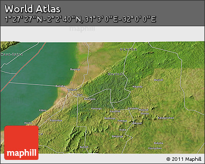 Satellite 3D Map of the Area around 1° 45' 3" N, 31° 31' 29" E
